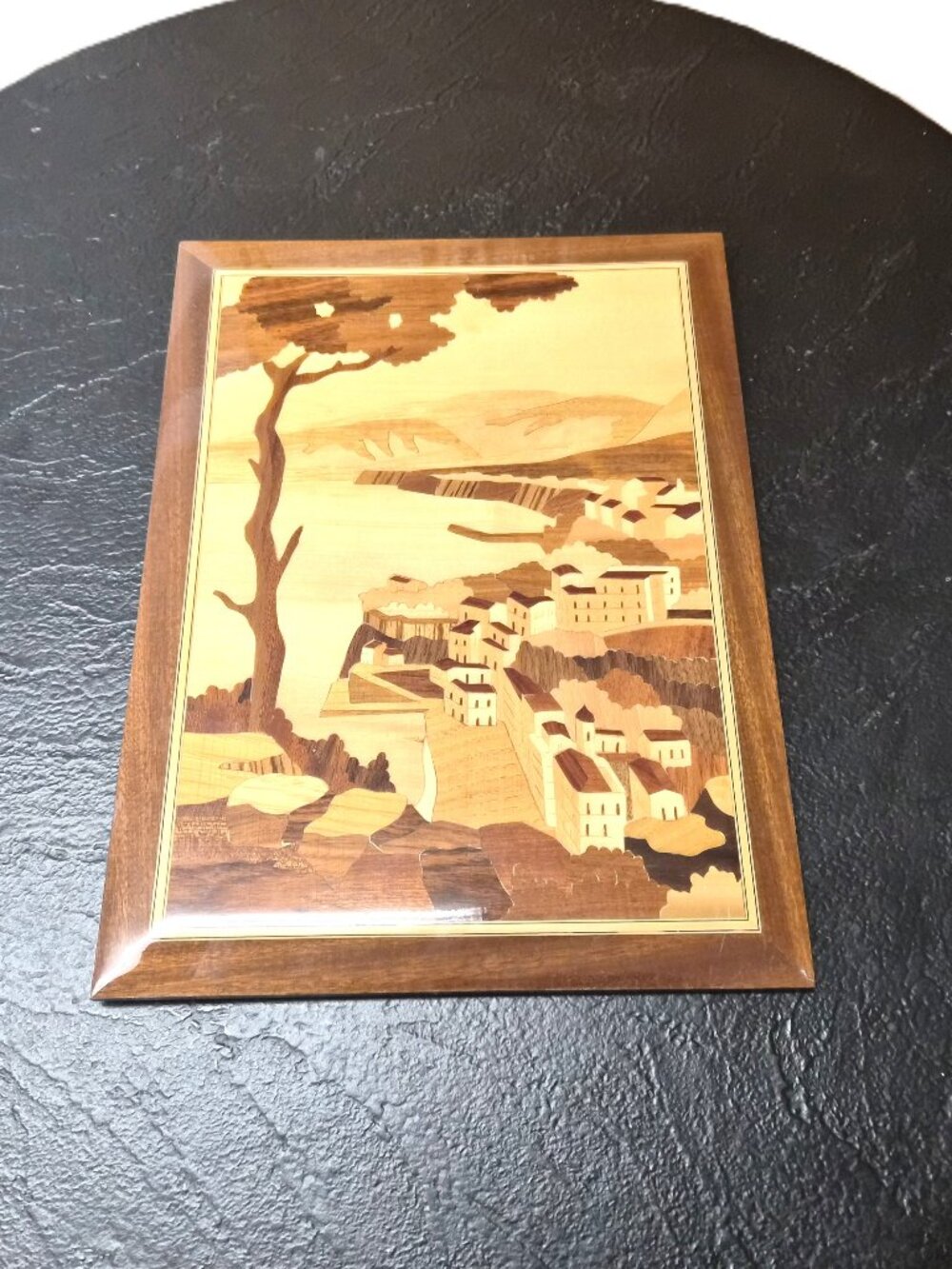 Vintage Notturno Intarsio Sorrento Marquetry Coastal Panel Wood Inlay Mediterran